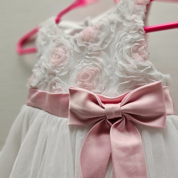 Rare Edition Girls Infant Toddler Pink White Satin bow Flower Dress Sleeveless 9 - Picture 4 of 16